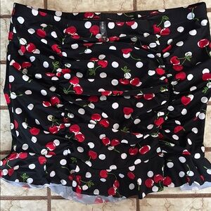 Cherry Print Black Swim Skirt